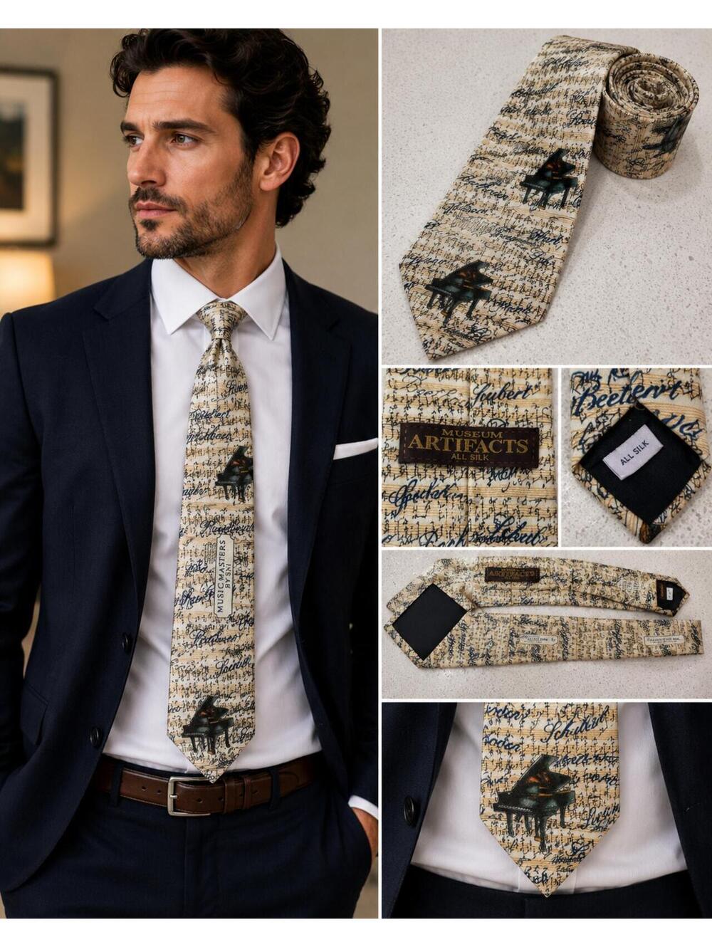 Vintage 1990s Museum Artifacts All Silk Classical Music Piano Novelty Tie